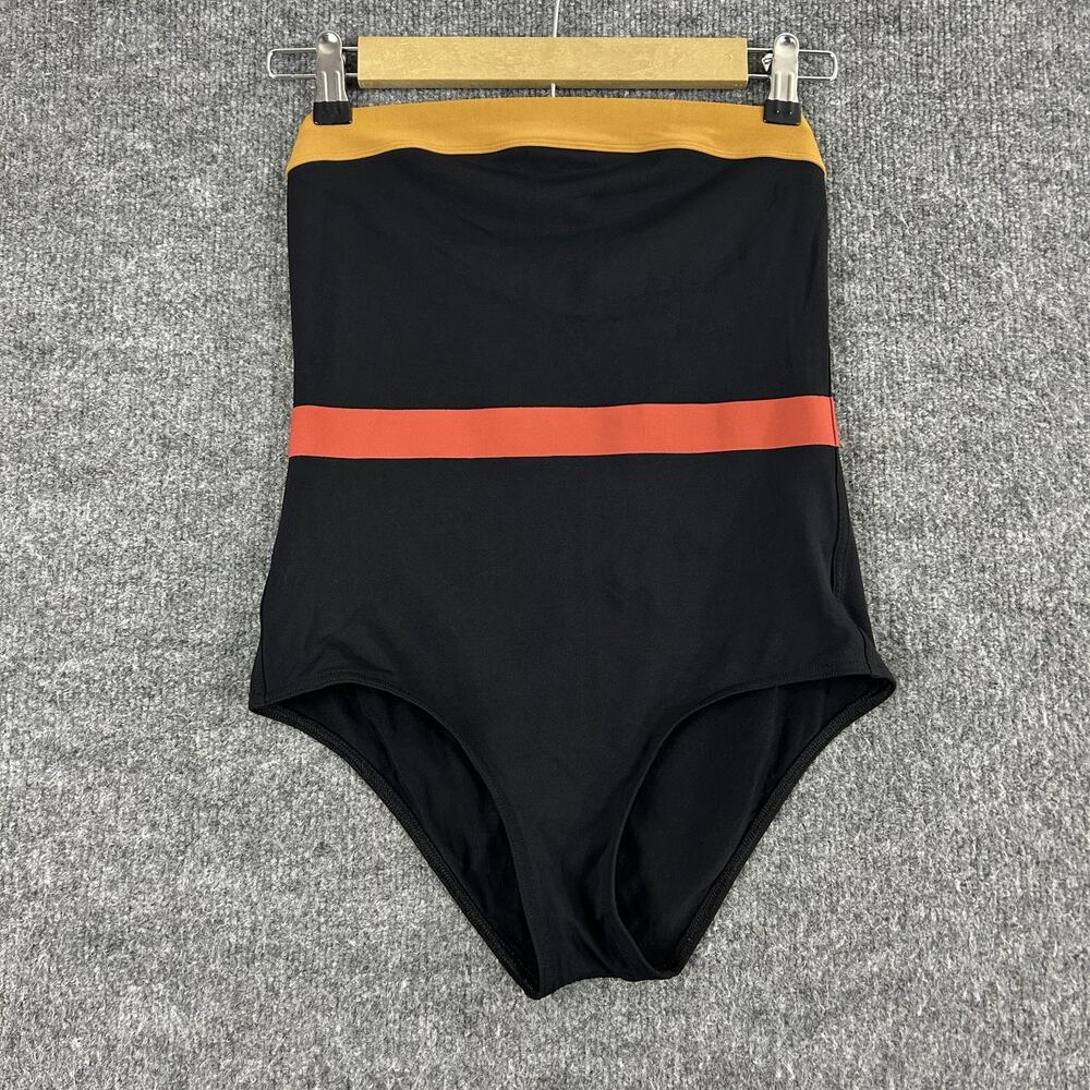 Eres Swimsuit 10 Bandeau One Piece Colorblock Black Orange Chic Beach Vacation
